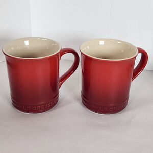 Le Creuset Red Stoneware Coffee Mug Ombre Gradient set of 2 tea Cup 14 oz